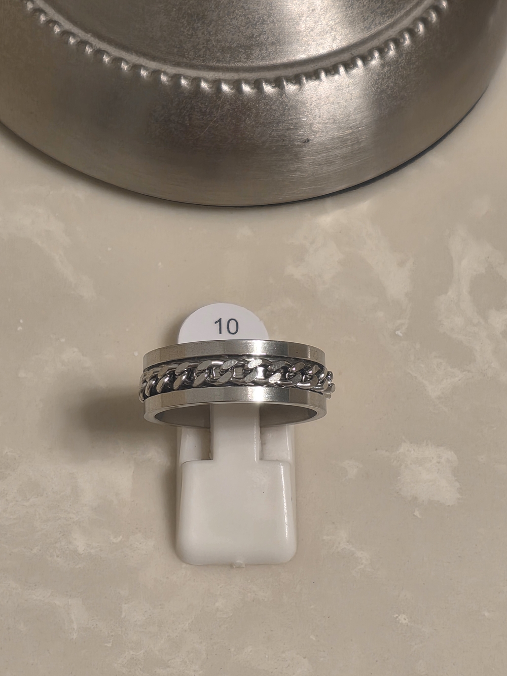Men's Silver Chain Inlay Stainless Steel Ring Size 10